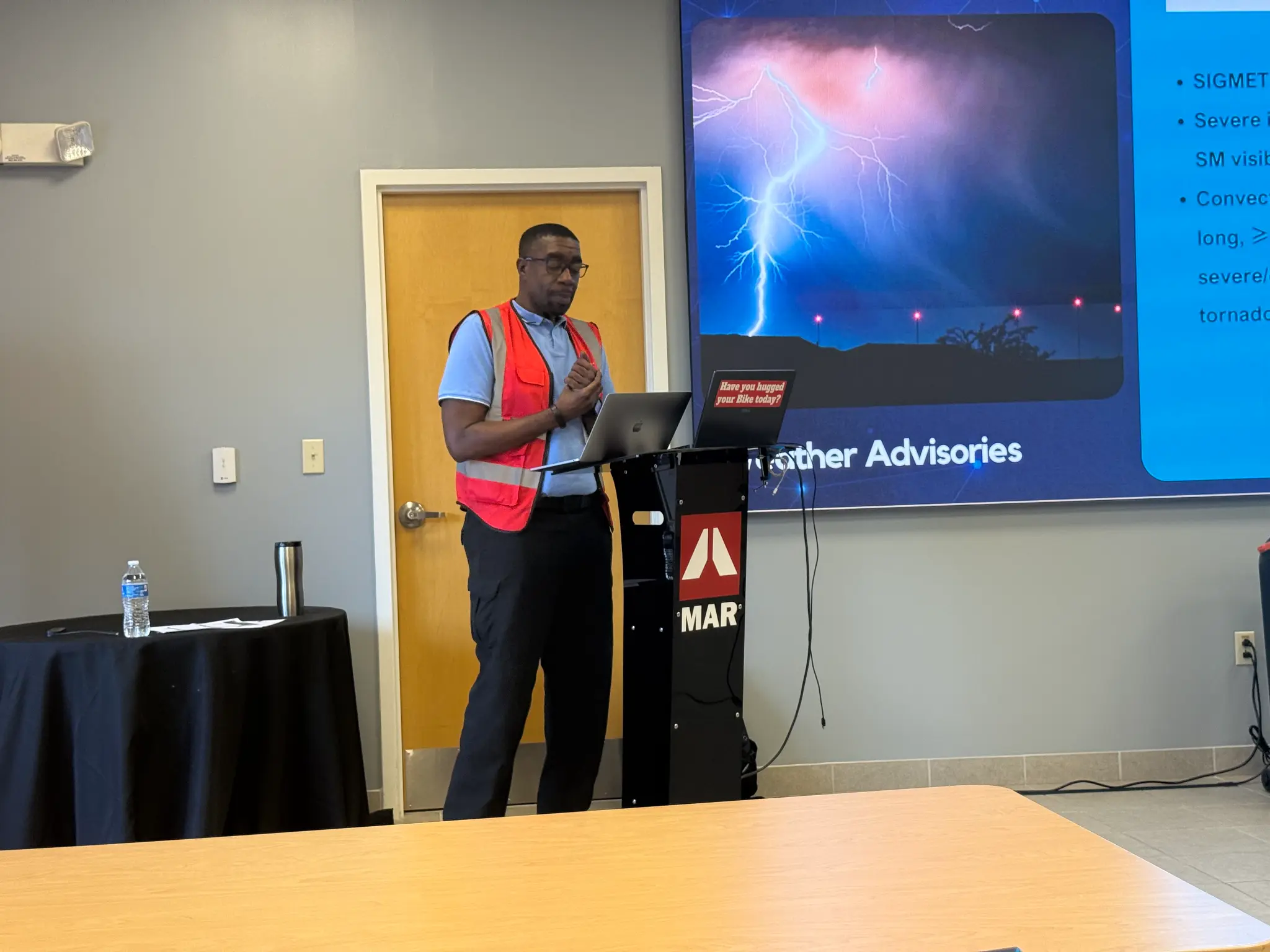 Ivory Cooper teaching aviation weather and operational decision-making during the Byhalia Part 107 training cohort